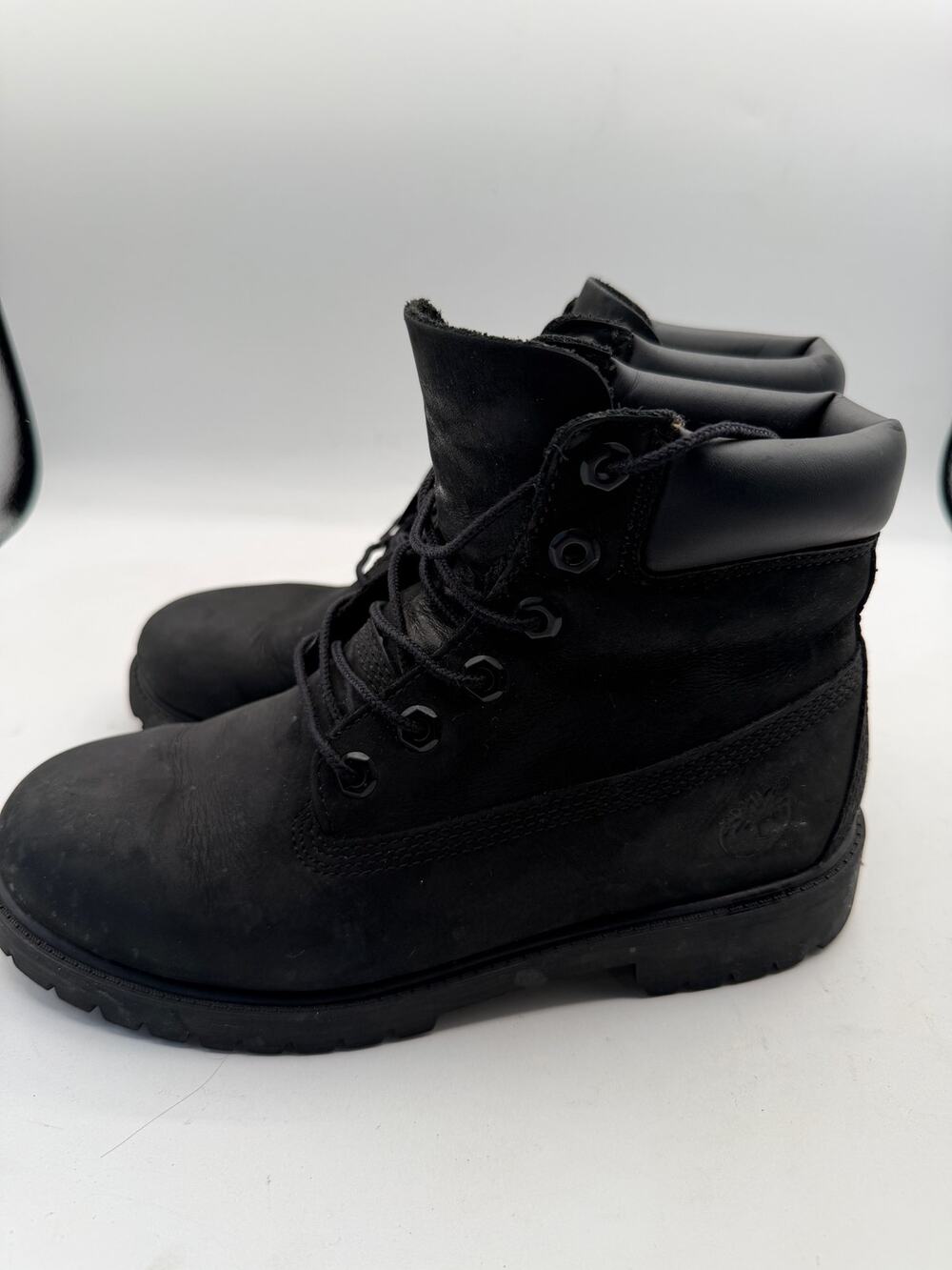 Timberland 12907 6 Inch Premium Waterproof Boots Black Nubuck Boys 5.5 / Women 7
